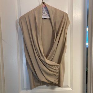 Theory Surplice Faux Wrap Top Size Large Women's Cream Short Sleeve